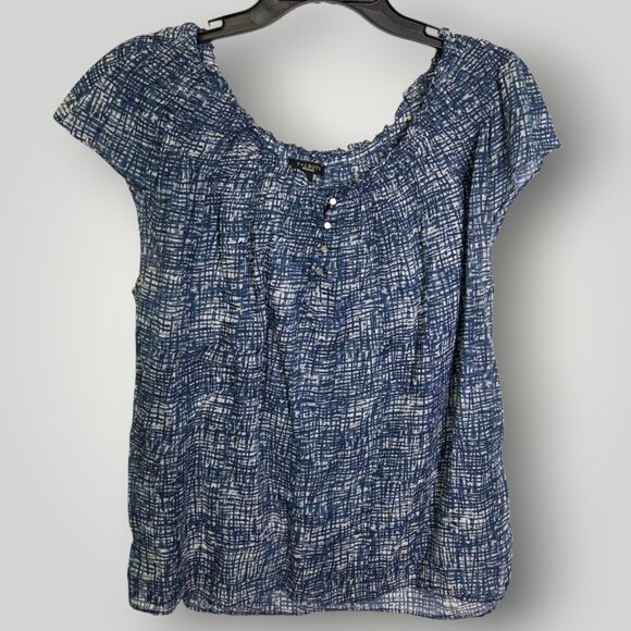 Talbots Blue Abstract Print Cotton Blouse Size Large - Picture 2 of 8